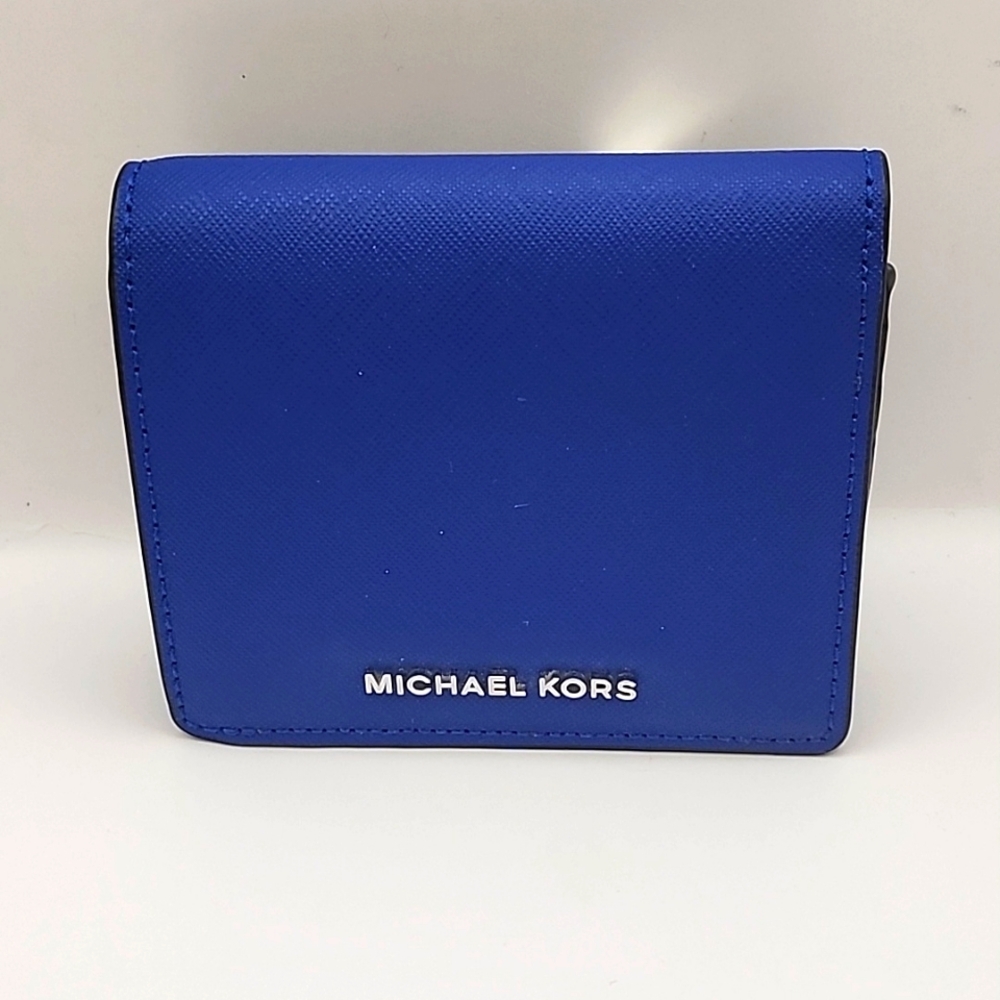 Michael Kors Bifold w/ Coin Zip Pocket Blue Silver Hardware - Picture 1 of 17